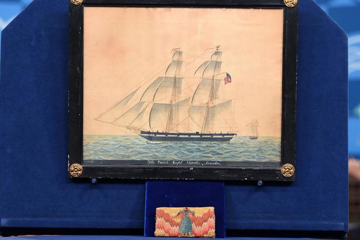 Appraisal: Man's Flame Stitch Wallet & Ship's Portrait, from Spokane, Hour 1.