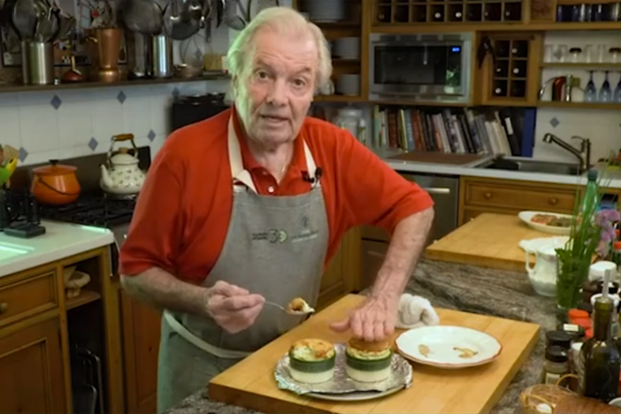 Jacques Pépin makes an easy cream cheese soufflé, great for a first course.