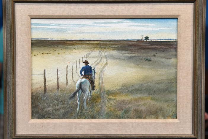 Appraisal: Peter Hurd "Checking the Fences" Watercolor, ca. 1969, from Little Rock Hr 3