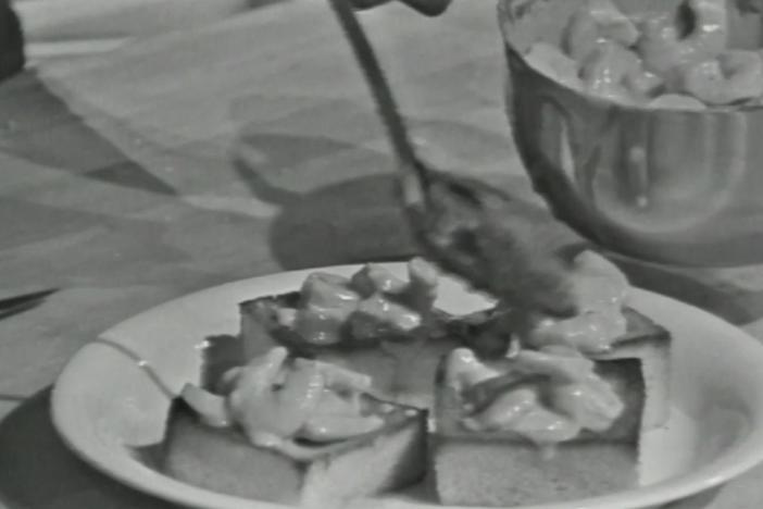 The French Chef's Julia Child prepares a shrimp dish: Croustades de Crevettes à la Nantua.