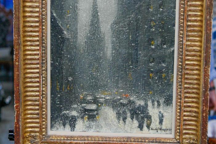 Appraisal: 1930 Guy Wiggins 'Old Trinity, New York Winter' Oil