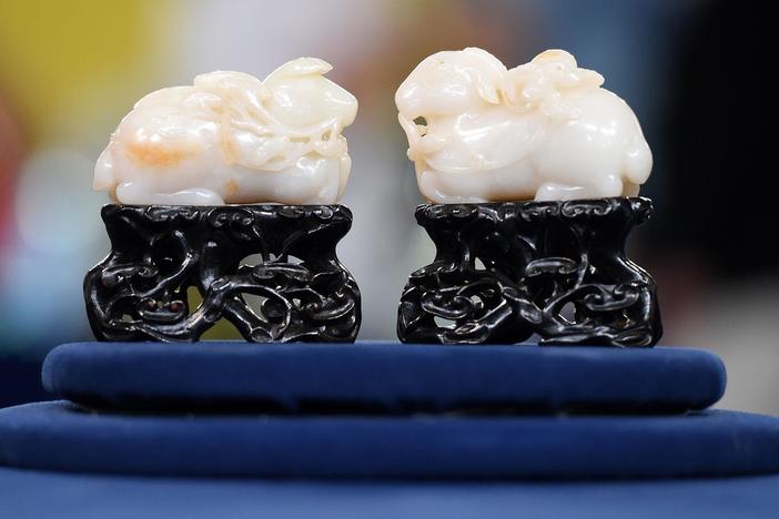 Appraisal: Republic Period Chinese White Jade Rams, from Spokane, Hour 1.