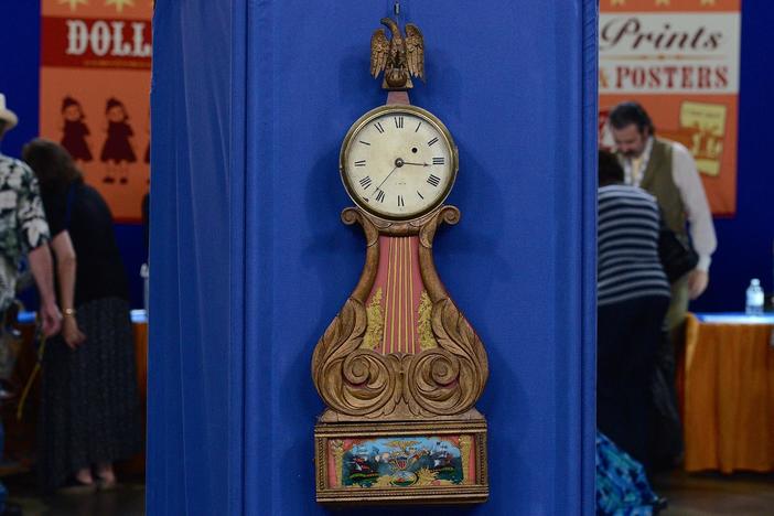 Appraisal: John Sawin Lyre Banjo Clock, ca. 1825, from Birmingham, Hour 3.
