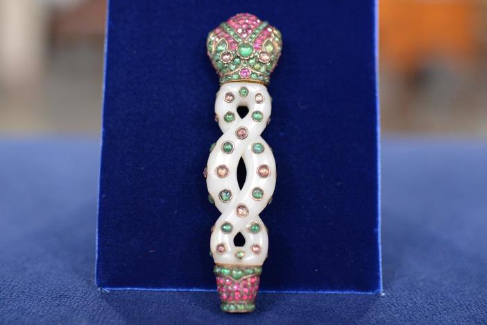 Appraisal: Mughal Jeweled White Jade Handle, ca. 1890, from Tucson Hr 1.