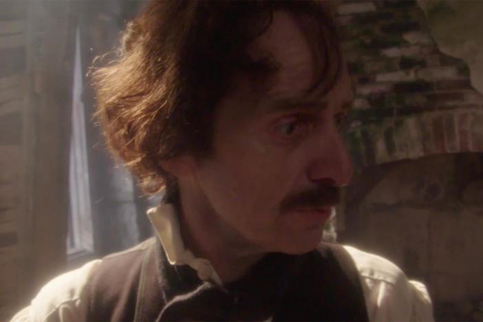 Denis O'Hare embodies the caricature of a nervous, ranting and raving Poe.