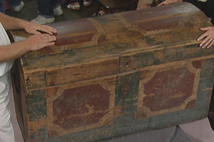 Appraisal: 18th-Century German Painted Trunk, from Vintage St. Louis.