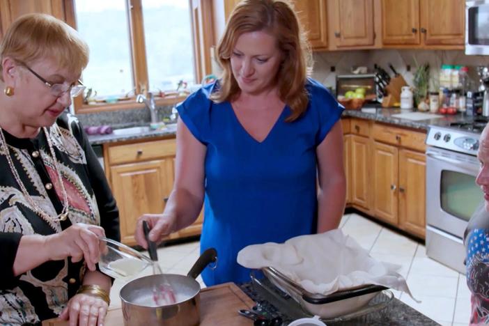 Mark and Denise Beyers make a turkey, and then fresh homemade ricotta with Lidia.