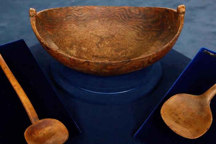 Appraisal: North Eastern American Indian Burlwood Bowl with Ladles, ca. 1810, from Boston 