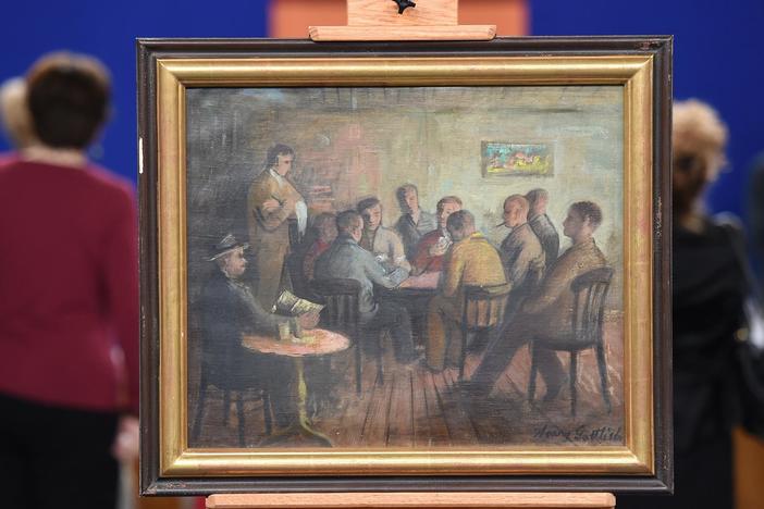 Appraisal: Harry Gottlieb Oil Painting, ca. 1940, from New York City, Hour 1.
