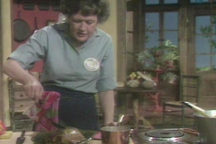 The French Chef's Julia Child demonstrates how to prepare Stuffed Braised Breast of Veal.