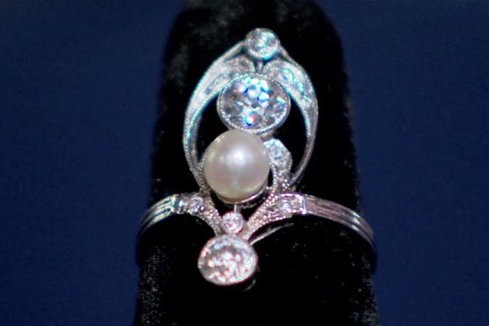 Appraisal: French Art Nouveau Diamond & Natural Pearl Ring, ca. 1910, from Bismarck, Hour