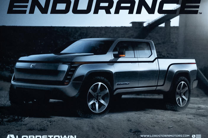 A poster for Endurance is seen in the office of Lordstown Motors CEO Steve Burns.