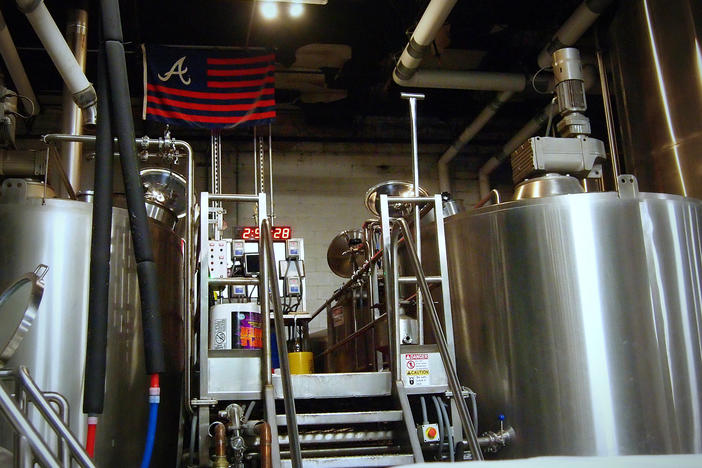 Four-vessel brewhouse with a thirty-barrel brew-length at Monday Night Brewing in Atlanta, February 11, 2017.