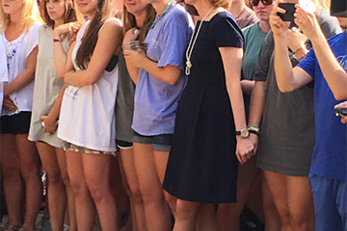 UGA Provost Pamela Whitten, center in black, joined hundreds of friends, students, and staff at the vigil in Athens.