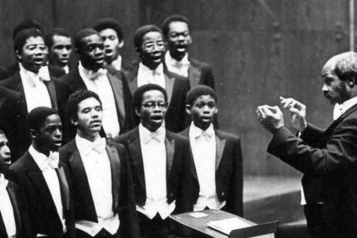 The Morehouse College Glee Club in performance in 1981. Wendall Whalum, at right, was the second of only three directors of the club in its 100 years of existence.