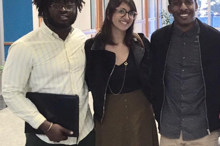 Rebecca Kumar with two of her Morehouse College students: Nyles Fleming and Booker  Vance.