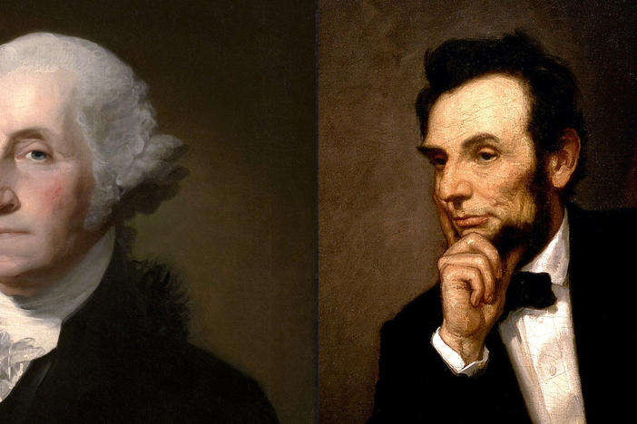 Portraits of George Washington and Abraham Lincoln.