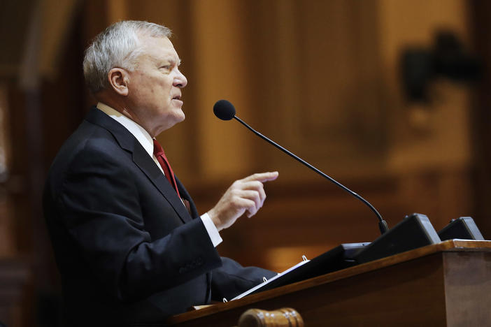 Georgia Gov. Nathan Deal delivers the State of the State address on the House floor in Atlanta, Wednesday, Jan. 11, 2017.