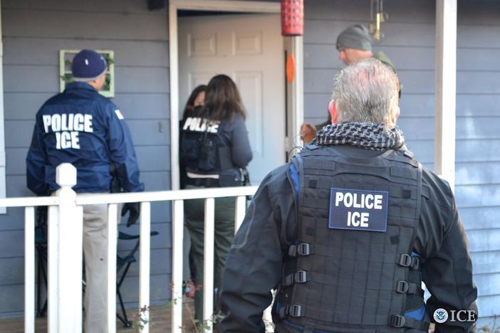 U.S. Immigration and Customs Enforcement (ICE) officers conduct a targeted enforcement operation in Atlanta, Georgia, on February 9, 2017. 