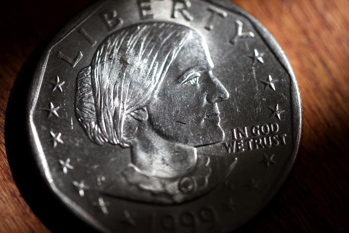 In this photo illustration, a Susan B. Anthony one dollar coin is displayed on August 18, 2020 in San Anselmo, California.
