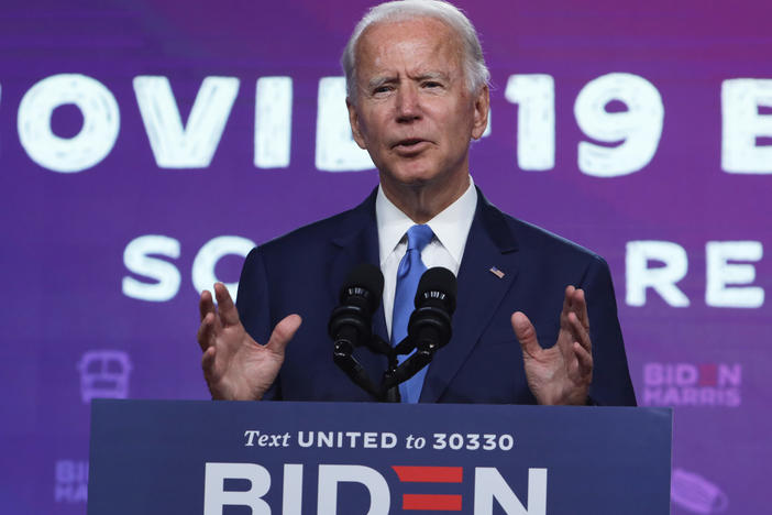 Democratic presidential nominee Joe Biden spoke about school reopenings at a Wednesday event in Wilmington, Del.