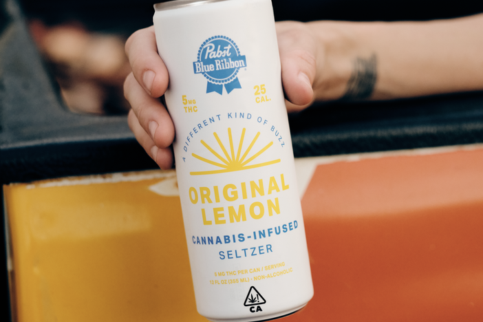 Cans of Pabst Blue Ribbon cannabis-infused lemon seltzer are non-alcoholic, with 5mg of THC. A four-pack costs $24.