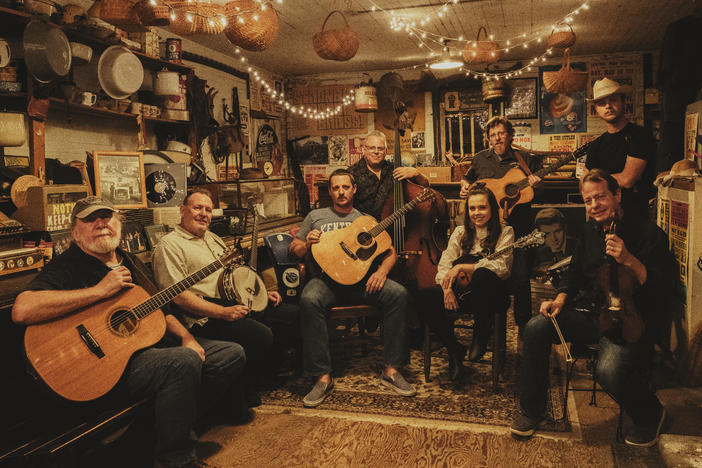 Before recording <em>Cuttin' Grass Vol. 1,</em> Sturgill Simpson (seated at center with guitar) assembled an all-star crew of bluegrass players to help him reimagine songs selected from across his own acclaimed — and genre-defying — albums.