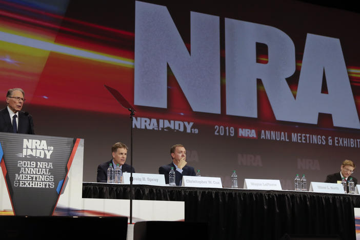 The National Rifle Association's annual meeting in 2019 in Indiana. The NRA filed for Chapter 11 bankruptcy Friday, saying it aims to reincorporate as a nonprofit in Texas and leave New York, where the state has filed a fraud suit against it.
