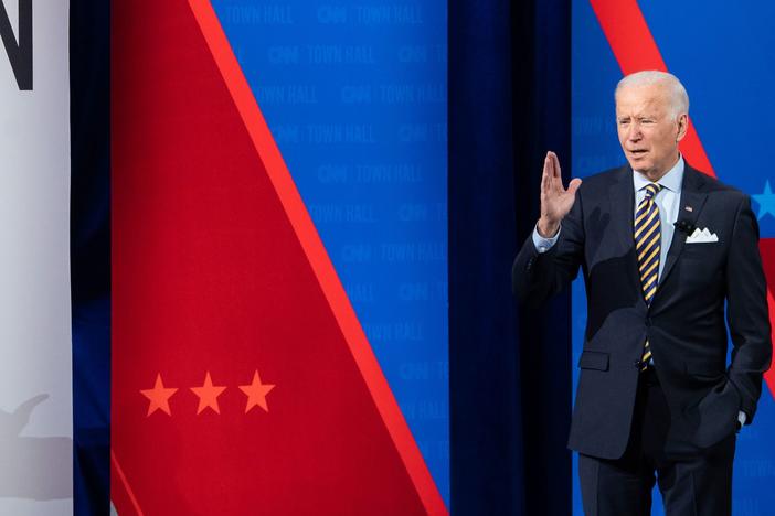 President Biden participates in a CNN town hall at the Pabst Theater in Milwaukee, Wis., Tuesday evening.