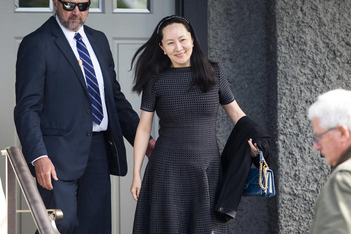Meng Wanzhou, chief financial officer of Huawei Technologies Co., leaves her house for a hearing at the Supreme Court in Vancouver, British Columbia, in 2019.