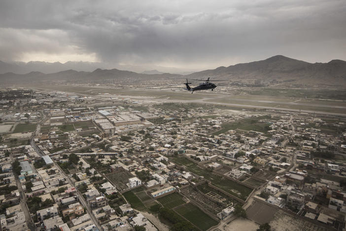 A Black Hawk helicopter of the U.S. Air Force flies over Kabul in April.