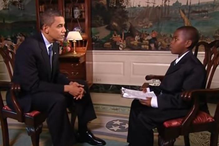At 11 years old, Damon Weaver interviewed then-President Obama in the Diplomatic Room. Weaver focused his interview on education in the U.S., and included a suggestion that school lunches consist of French fries and mangoes every day.