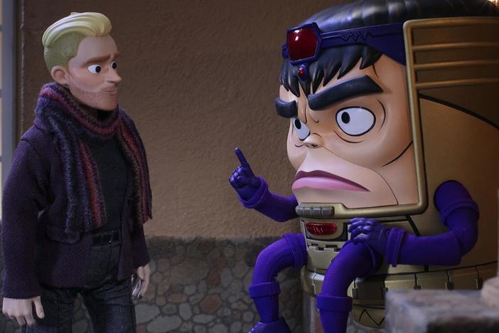 Two evil geniuses: A tech mogul Austin Van Der Sleet (voiced by Beck Bennett) and Mental Organism Designed Only for Killing (voiced by Patton Oswalt).