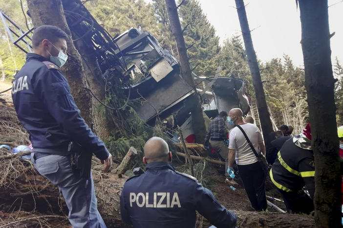 An aerial tramway car fell to the ground in Northern Italy Sunday, killing 14 and leaving a child in the hospital. The cable line appeared to have snapped, but the cause hasn't yet been determined.
