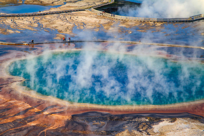 Grand Prismatic Spring in Yellowstone National Park. Yellowstone is America's original national park and hosts more than 4 million visitors annually.