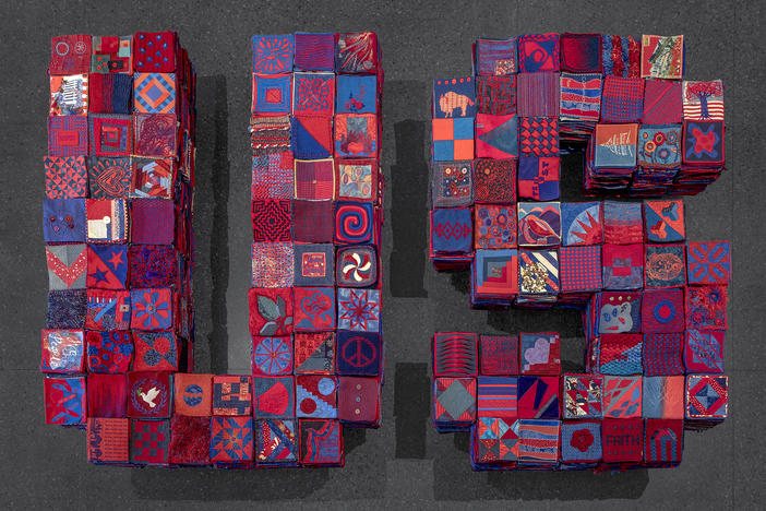 In January 2020, Arizona artist Ann Morton put out a call on social media asking people to create 8 inch by 8 inch textile squares that use equal parts red and blue. The squares and the project as a whole stands for a set of values: respect for the other, citizenship, compromise, country over party and corporate influence, and creativity.
