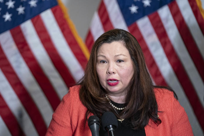 Sen. Tammy Duckworth speaks during a news conference on Capitol Hill on April 20. The Illinois Democrat has introduced legislation that would provide three days of paid leave for parents who experience a miscarriage.