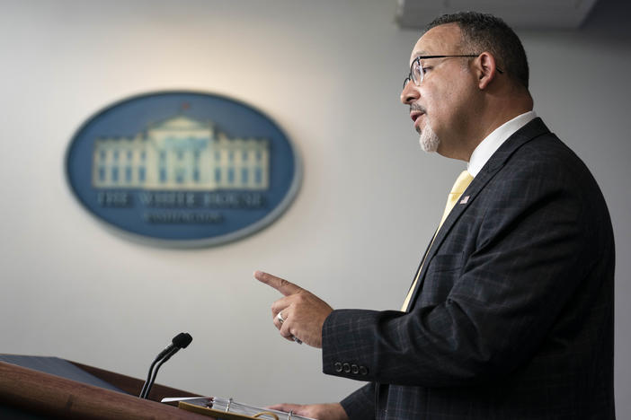 Miguel Cardona, U.S. secretary of education, speaking at a White House press briefing.