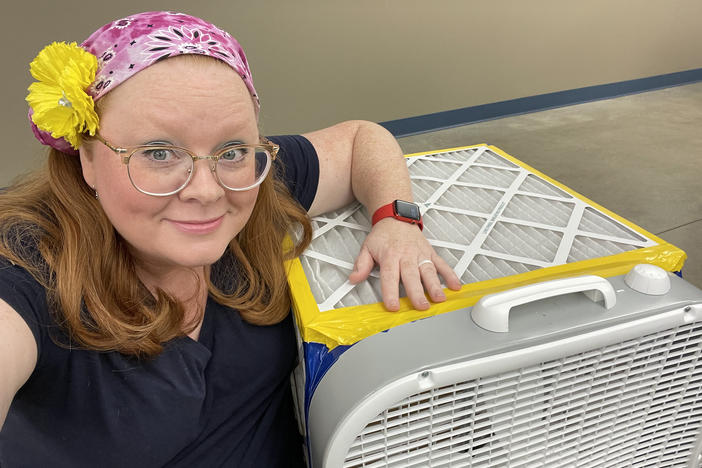 Hillary Creech, of Jonesboro, Ark., built a DIY air purifier for her husband's classroom. "My husband's classroom in particular has a wall full of windows, none of which open," she said