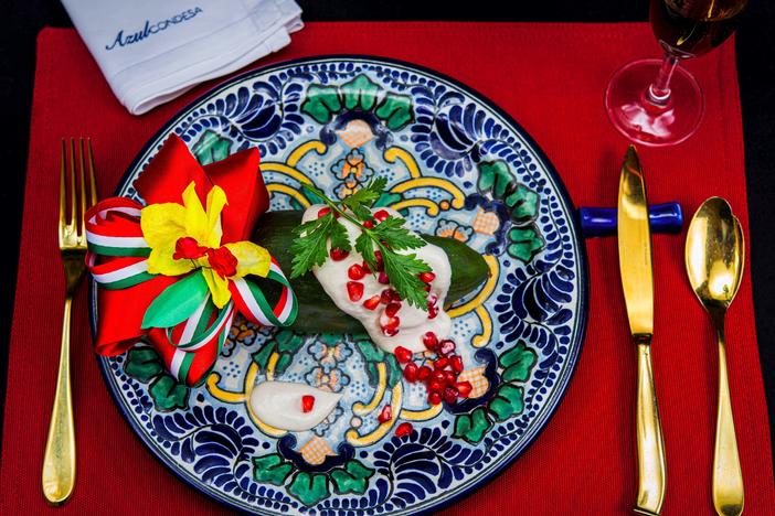 The chile en nogada — a stuffed poblano pepper covered in a walnut sauce — has become a classic Mexican dish. The version plated here comes from Ricardo Muñoz Zurita's Azul Condesa restaurant in Mexico City.