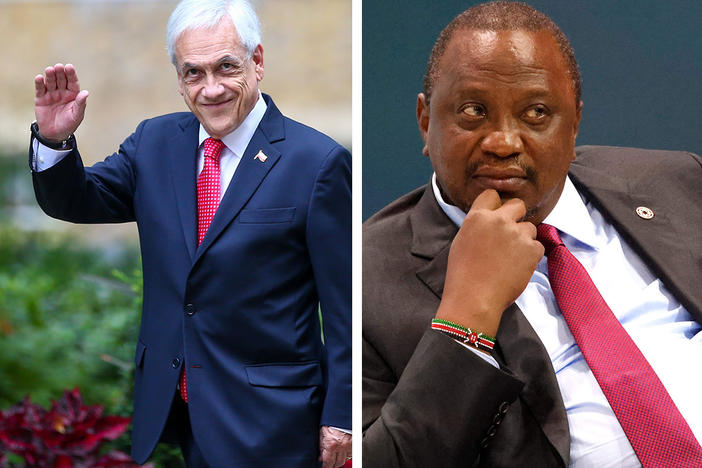 The Pandora Papers cite a number of leaders from lower-income countries or nations with great levels of inequality, among them Azerbaijani President Ilham Aliyev (from left), Chilean President Sebastián Piñera and Kenyan President Uhuru Kenyatta.