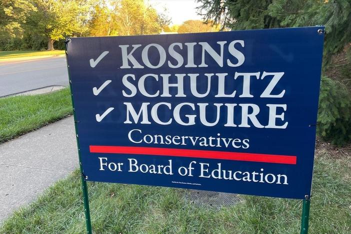 A campaign sign for a slate of candidates challenging three incumbent board members in Centerville, Ohio. If they win, they would control the five member board. It is a non-partisan position, but national political hot buttons have infused the race.