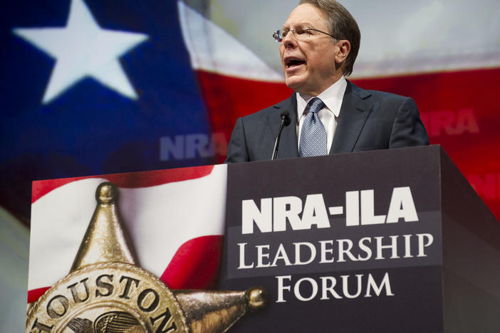NRA Executive Vice President and Chief Executive Officer Wayne LaPierre speaks during the leadership forum at the National Rifle Association's annual meeting on May 3, 2013 in Houston.