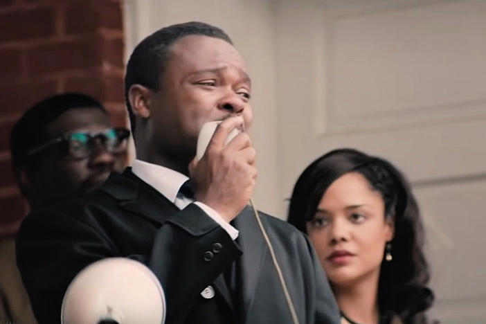 David Oyelowo plays Dr. Martin Luther King Jr. in the 2014 film Selma, pictured here in a still from the film.