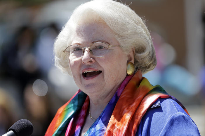 Attorney Sarah Weddington speaks during a women's rights rally on Tuesday, June 4, 2013, in Albany, N.Y. Weddington, who at 26 successfully argued the landmark abortion rights case Roe v. Wade before the U.S. Supreme Court, died Sunday, Dec. 26, 2021.