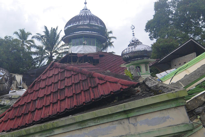 A badly damaged mosque after an earthquake in West Pasaman district, West Sumatra, Indonesia on Friday. The strong and shallow earthquake shook Sumatra on Friday, killing a number of people.