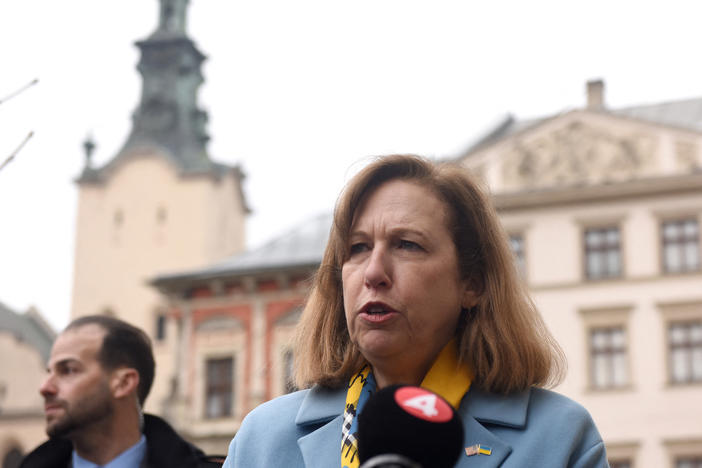 The acting U.S. ambassador to Ukraine, Kristina Kvien, left Ukraine last month when the invasion began and is now just over the border in Poland.