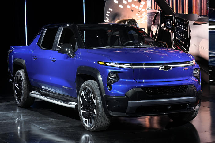 The 2024 Chevrolet Silverado EV RST is shown in Detroit on Jan. 5. General Motors is in a pilot program with Pacific Gas & Electric to use electric vehicles as a backup power source for homes.