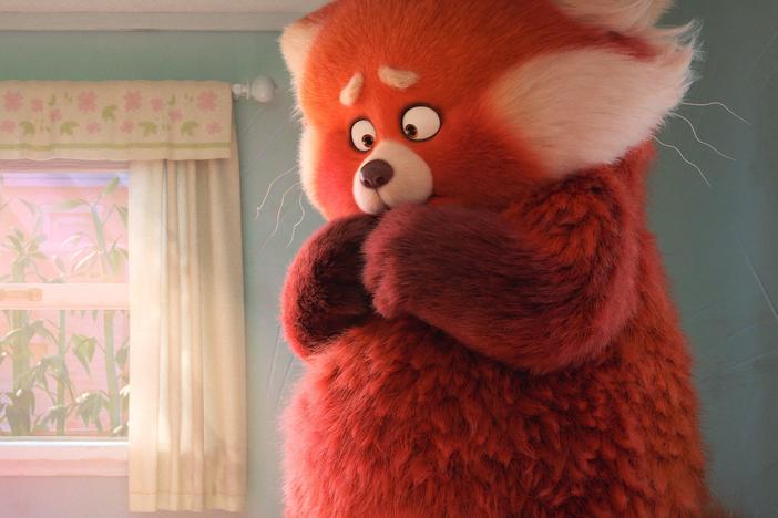 In <em>Turning Red</em>, 13-year-old Mei Lee (voiced by Rosalie Chiang) "poofs" into a giant red panda whenever she gets too excited.