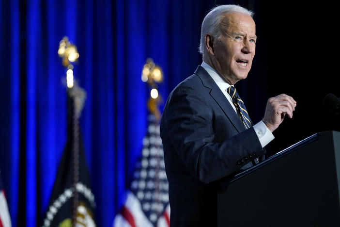 President Biden speaks at the House Democratic Caucus Issues Conference on Friday in Philadelphia.